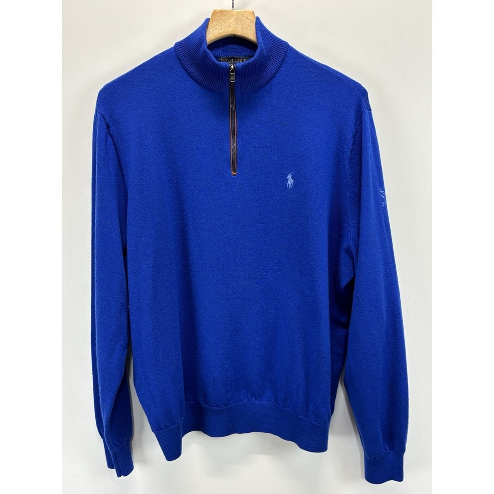 Polo Golf Ralph Lauren Quarter Zip Sweater Mens XXL 2XL Blue Merino Wool Athens